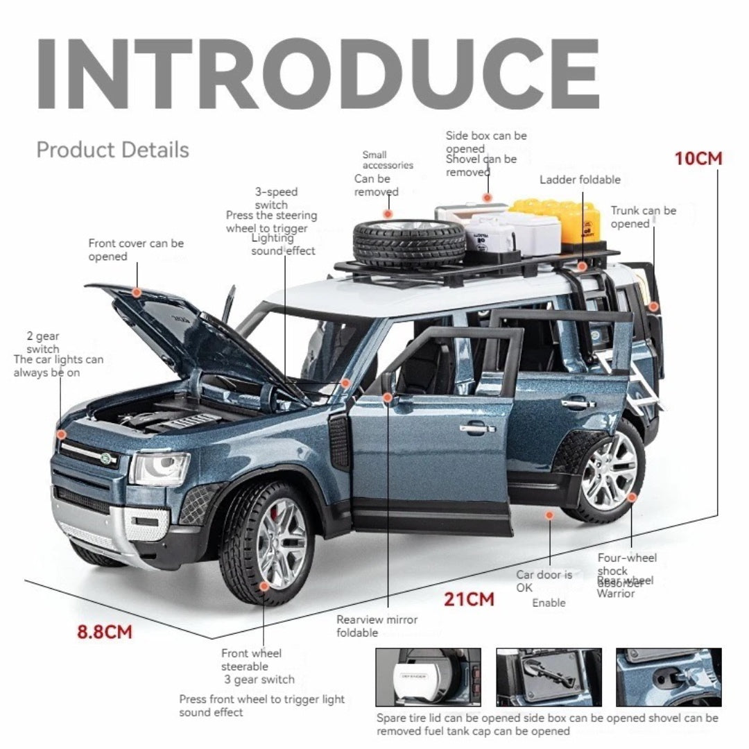 Authorized Land Rover Defender Metal Car Toys For Kids 1:24 - Blue