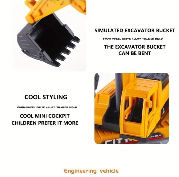 Alloy Head Trailer Crane,Children's Construction Toy Truck Set - Yellow