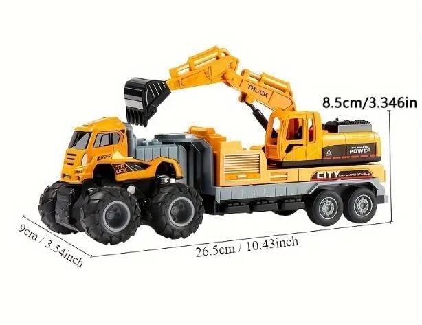 Alloy Head Trailer Crane,Children's Construction Toy Truck Set - Yellow