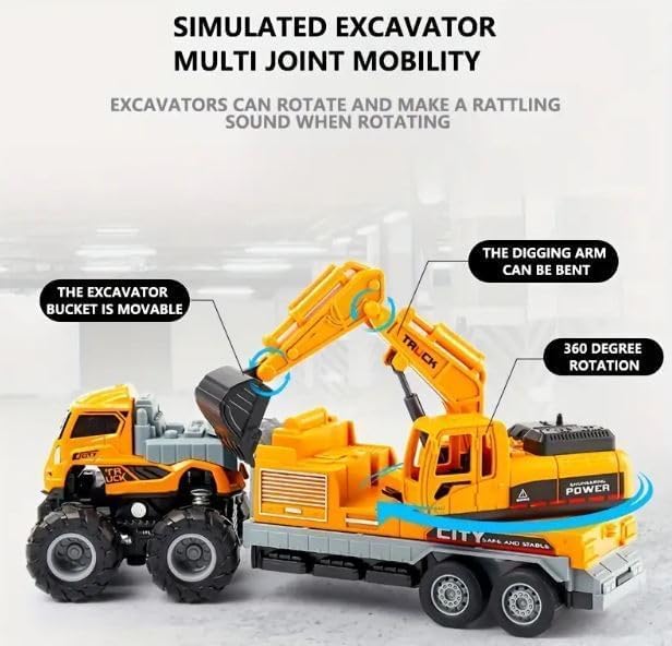 Alloy Head Trailer Crane,Children's Construction Toy Truck Set - Yellow