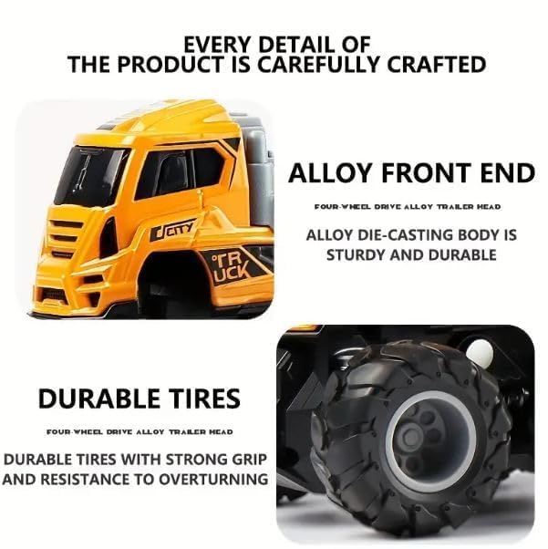 Alloy Head Trailer Crane,Children's Construction Toy Truck Set - Yellow