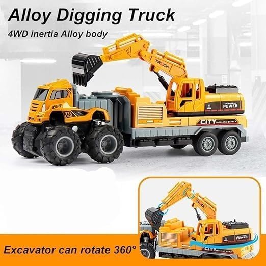Alloy Head Trailer Crane,Children's Construction Toy Truck Set - Yellow
