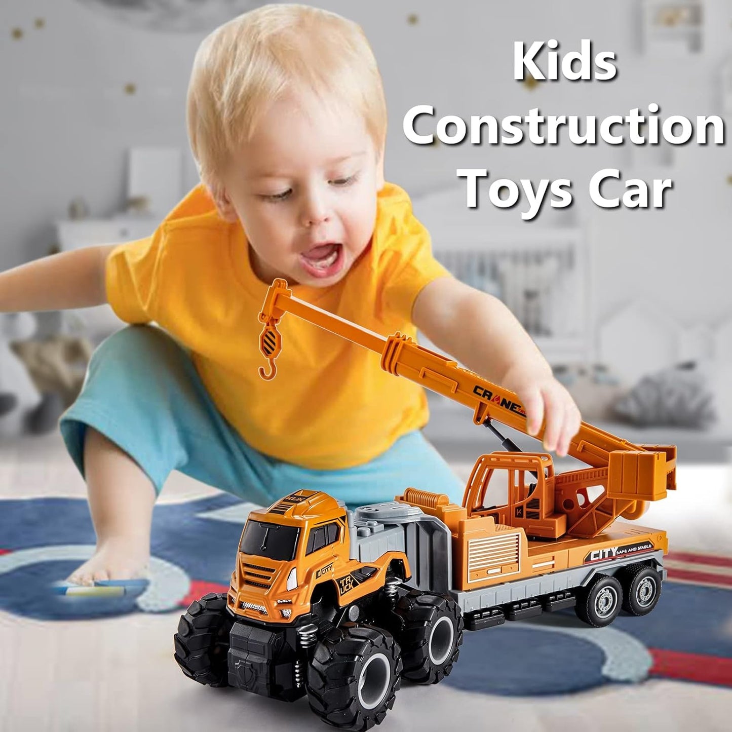 Construction Truck Toys Crane Loader Excavator Truck Toys Diecast Alloy - Yellow