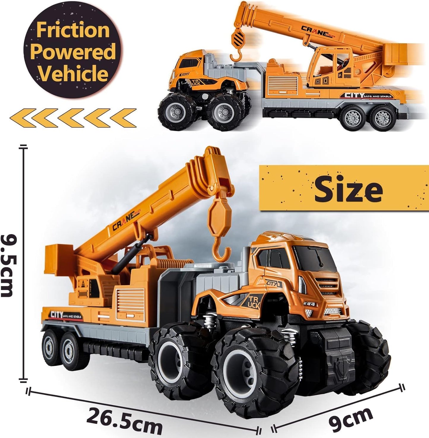 Construction Truck Toys Crane Loader Excavator Truck Toys Diecast Alloy - Yellow