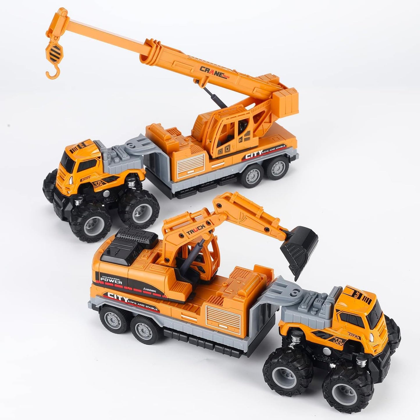 Construction Truck Toys Crane Loader Excavator Truck Toys Diecast Alloy - Yellow