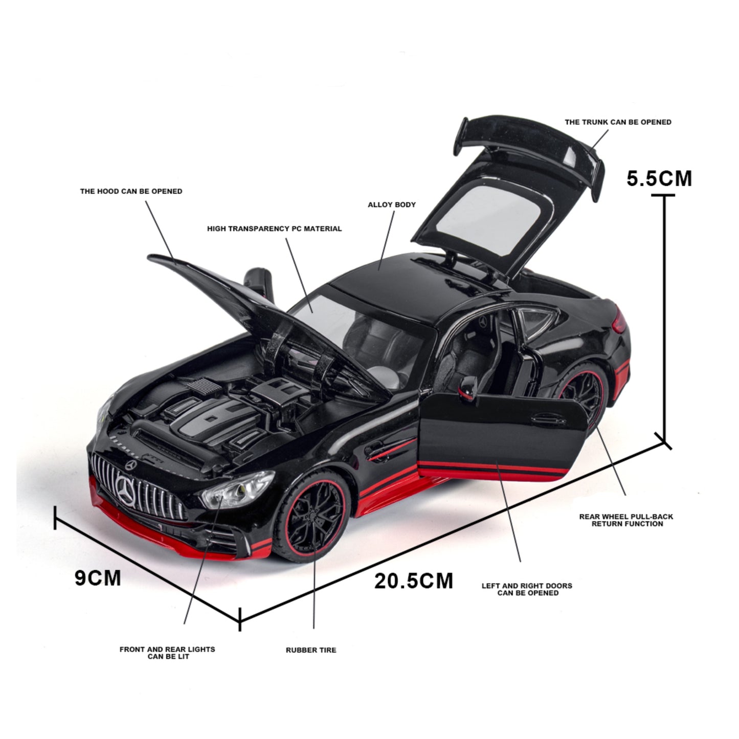 Mercedes Benz Gtr Black Warrior Special Edition Metal Car Toys For Kids 1:24 - Black