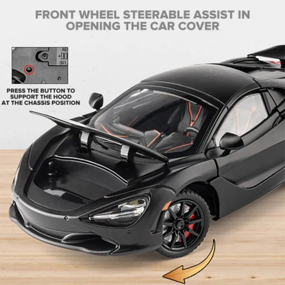 Mclaren 720S Convertible Metal Car Toys For Kids 1:24 - Black