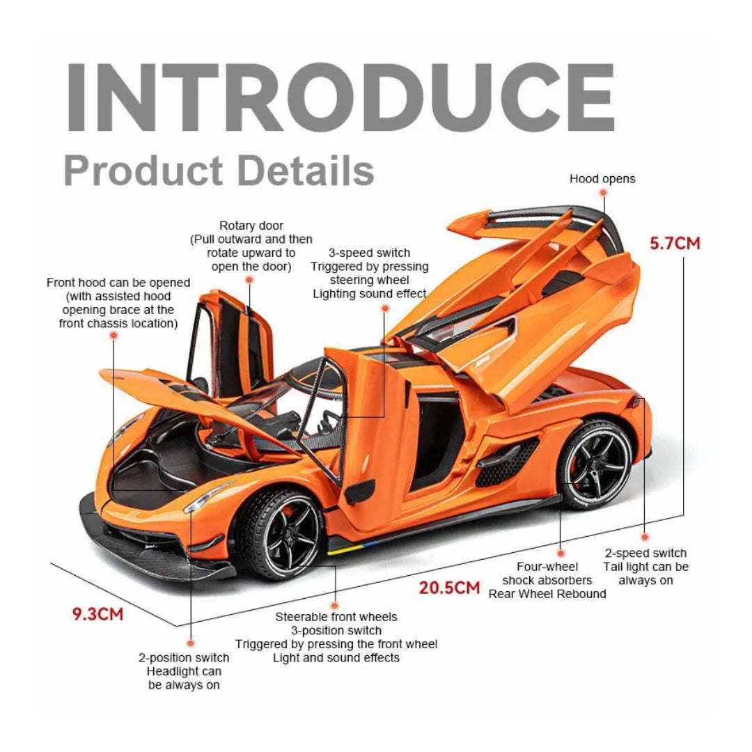 Koenigsegg One Metal Car Toys For Kids 1:24 - Orange