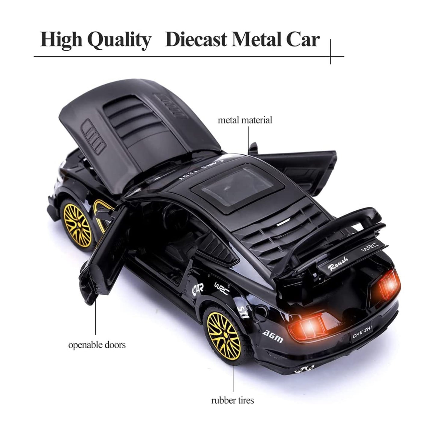 Ford Mustang Gt500 Metal Car Toys For Kids 1:32 - Black