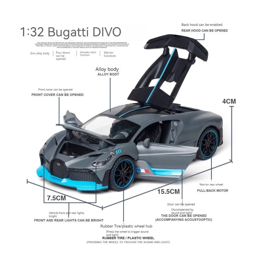 Bugatti Divo Metal Car Toys For Kids 1:32 - Black