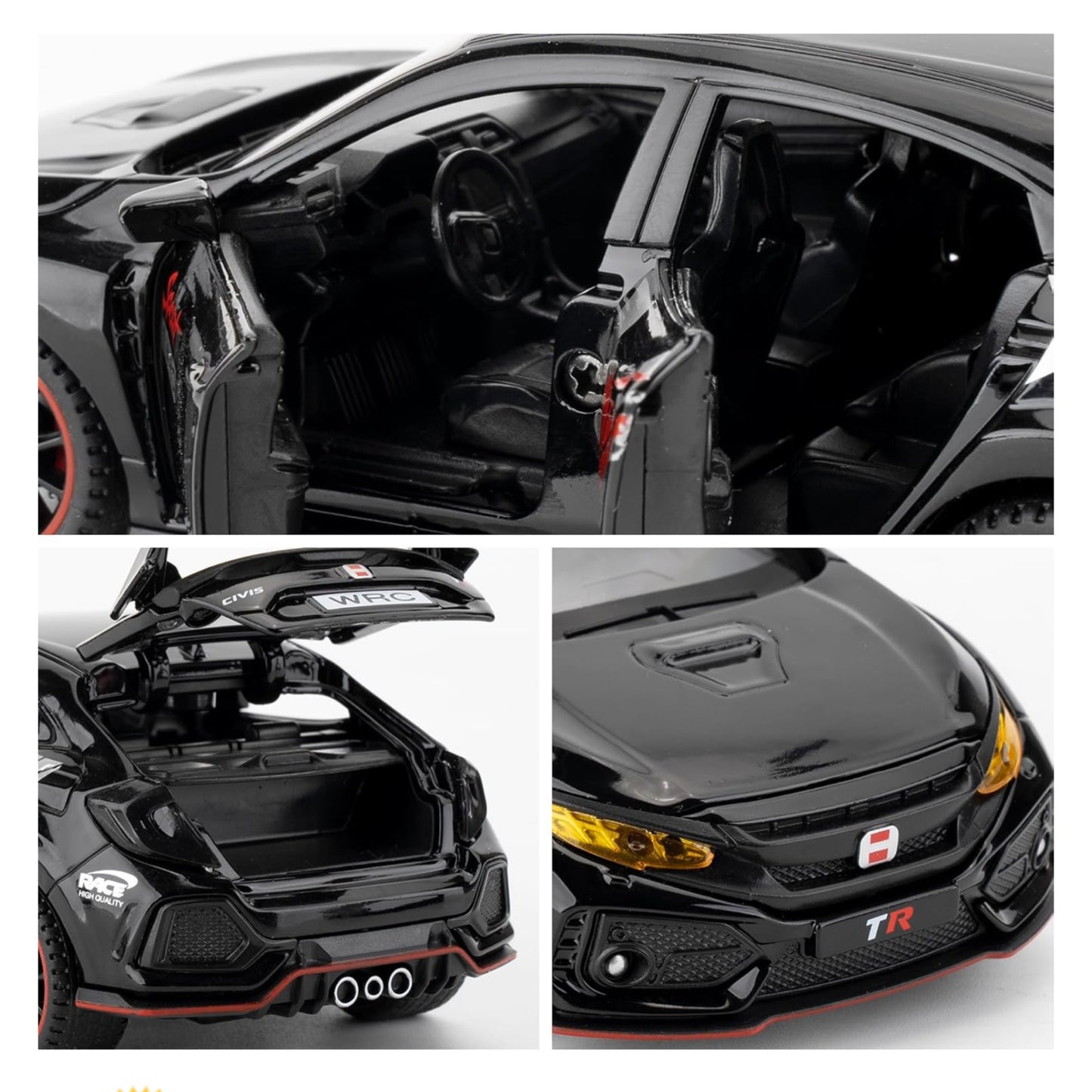 Honda Civic Type-R Car Metal Car Toys For Kids 1:32 - Black