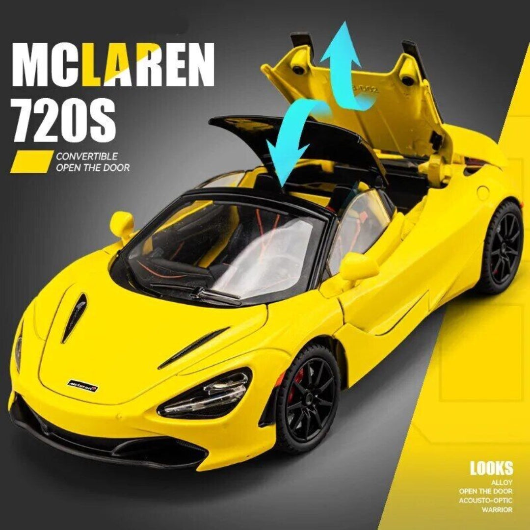 Mclaren 720S Convertible Metal Car Toys For Kids 1:24 - Yellow