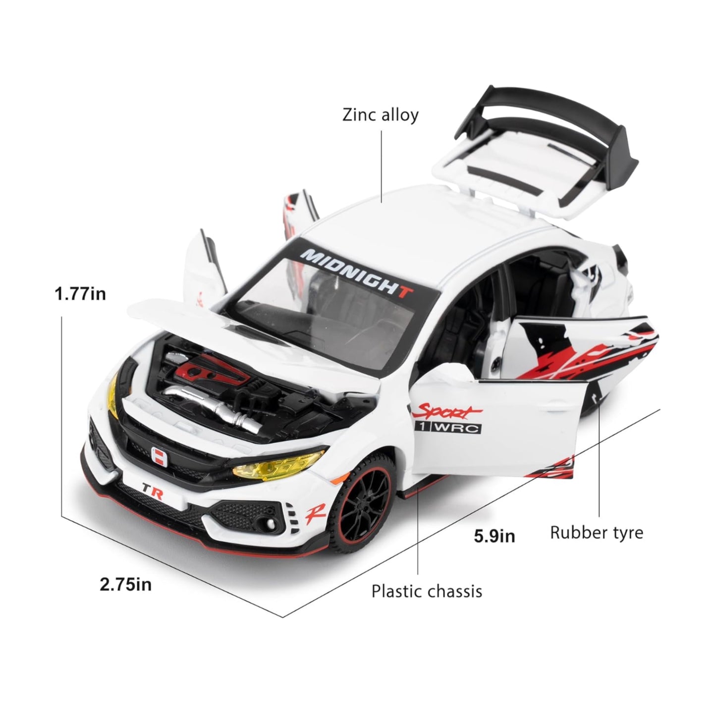 Honda Civic Type-R Car Metal Car Toys For Kids 1:32 - White