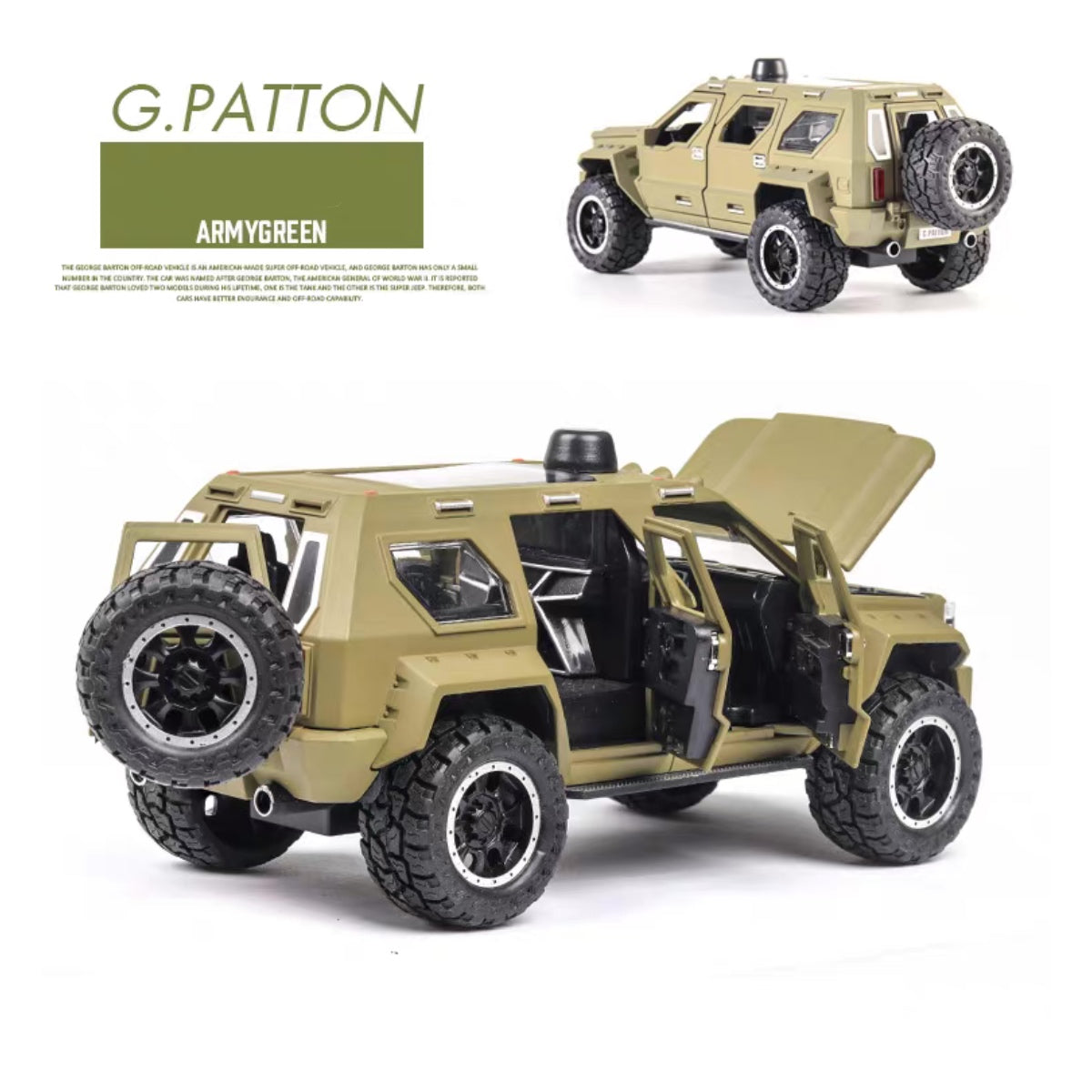 George Patton Metal Car Toys For Kids 1:24 - Green