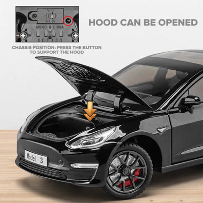 Tesla Model 3 Metal Car Toys For Kids 1:24 - Black