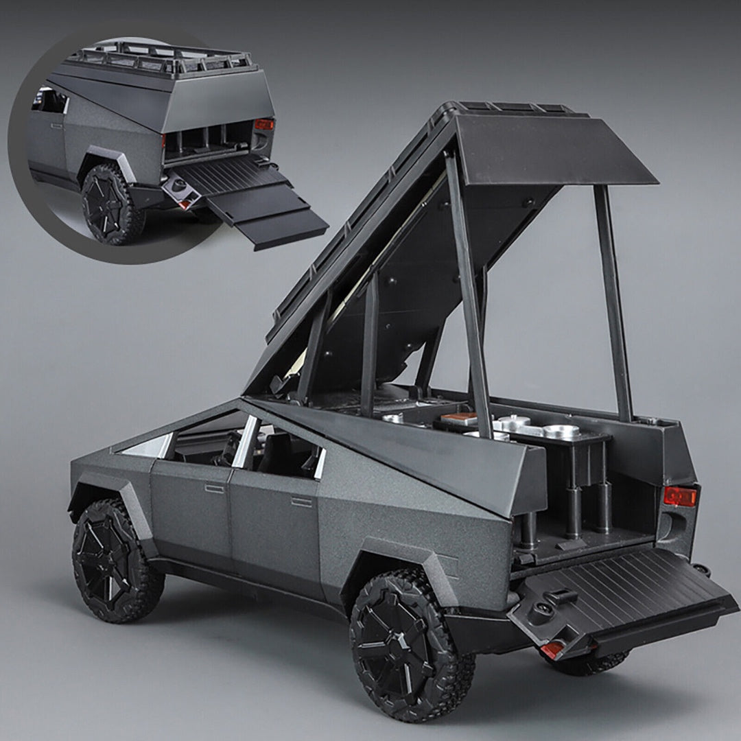 Tesla Camping Pickup (With Motorcycle) Metal Car Toys For Kids 1:24 - Black