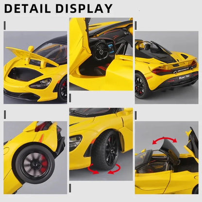 Mclaren 720S Convertible Metal Car Toys For Kids 1:24 - Yellow