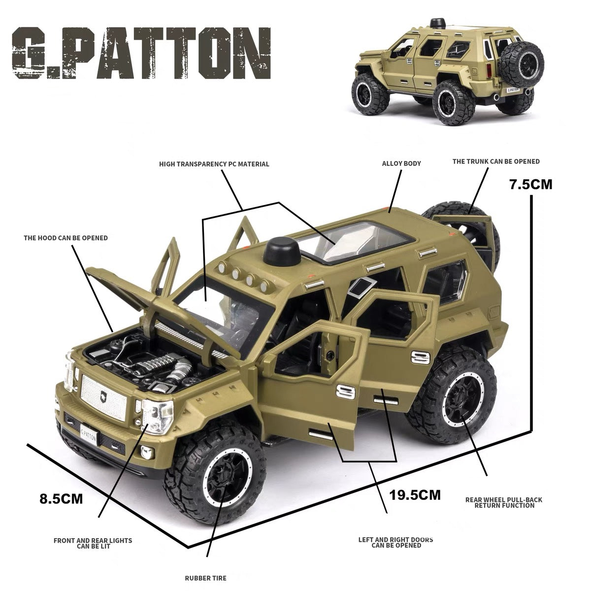 George Patton Metal Car Toys For Kids 1:24 - Green