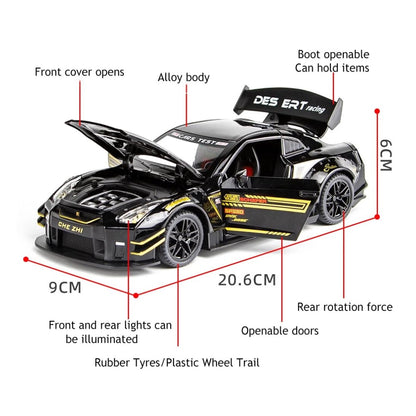 GTR Sports Car Metal Car Toys For Kids 1:24 - Black