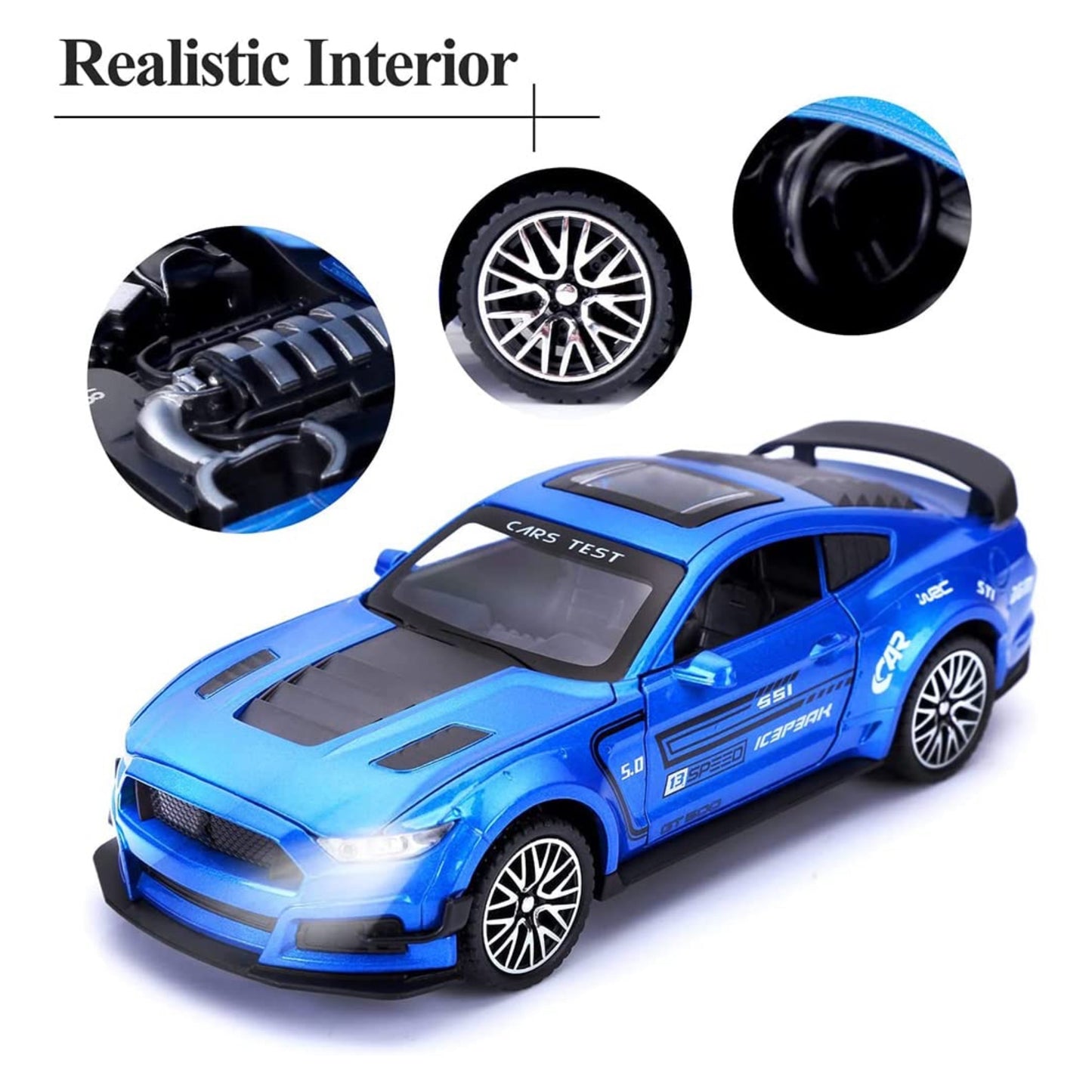 Ford Mustang Gt500 Metal Car Toys For Kids 1:32 - Blue