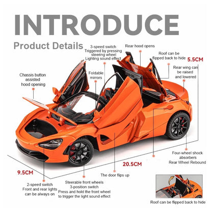 Mclaren 720S Convertible Metal Car Toys For Kids 1:24 - Orange