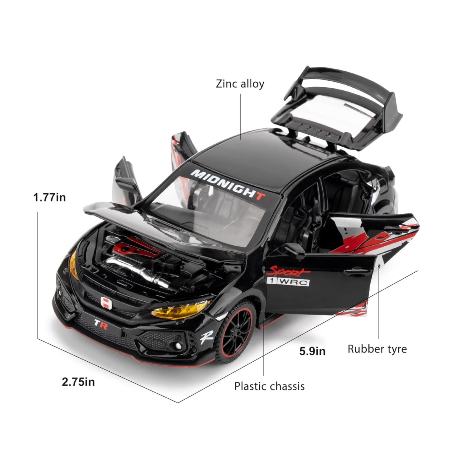 Honda Civic Type-R Car Metal Car Toys For Kids 1:32 - Black