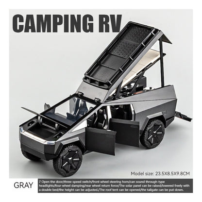 Tesla Camping Pickup (With Motorcycle) Metal Car Toys For Kids 1:24 - Black