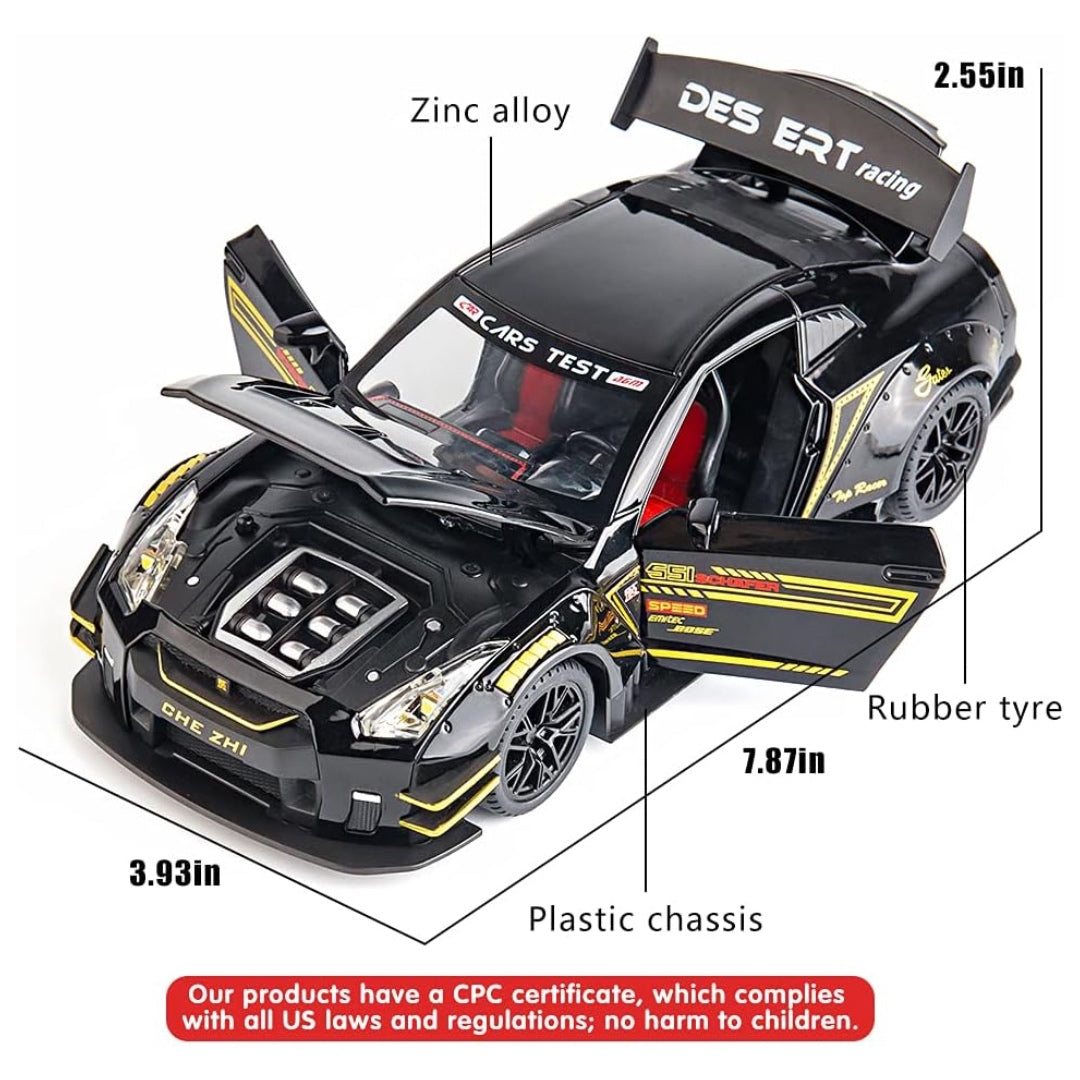 GTR Sports Car Metal Car Toys For Kids 1:24 - Black