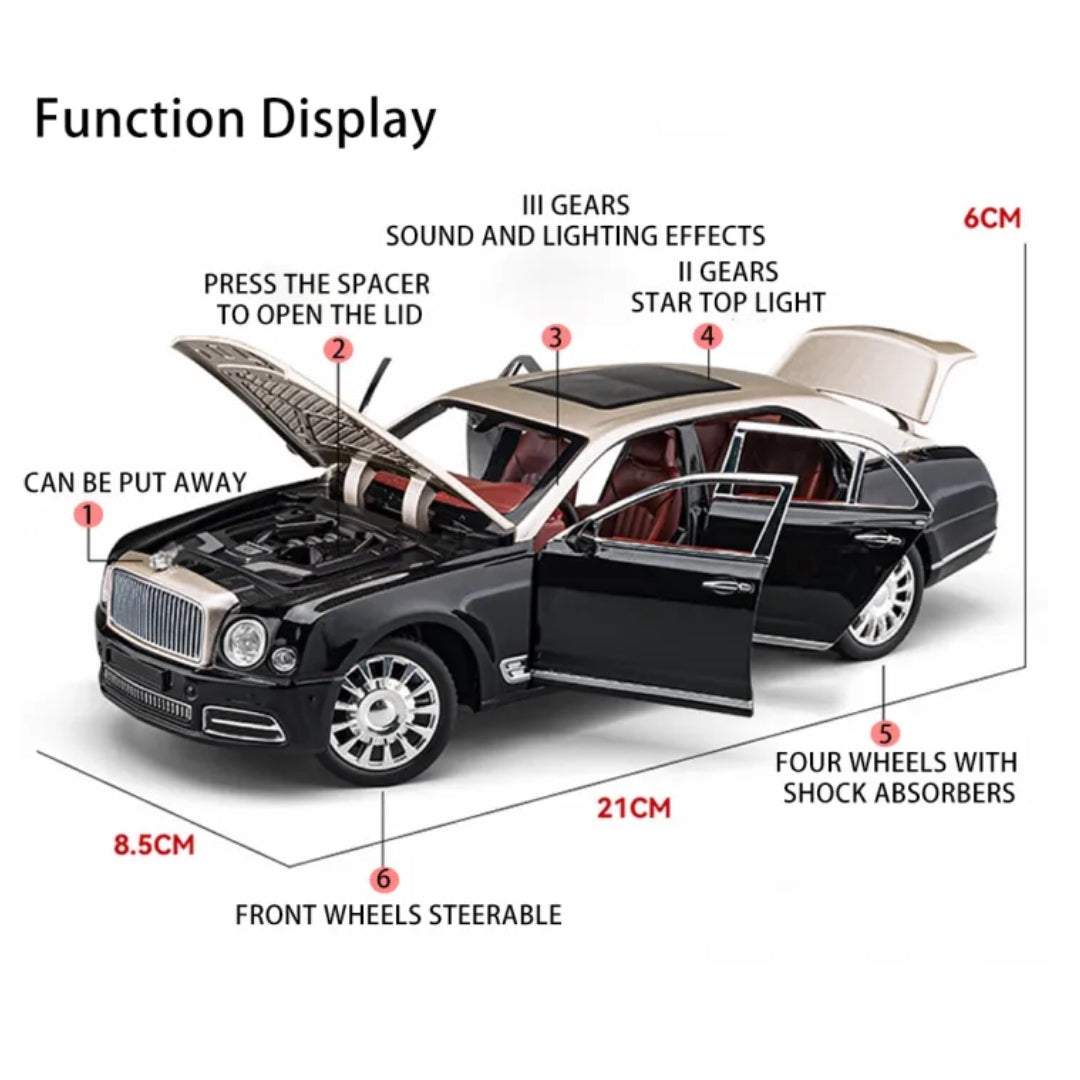 Bentley Mulsanne Metal Car Toys For Kids 1:24 - Golden