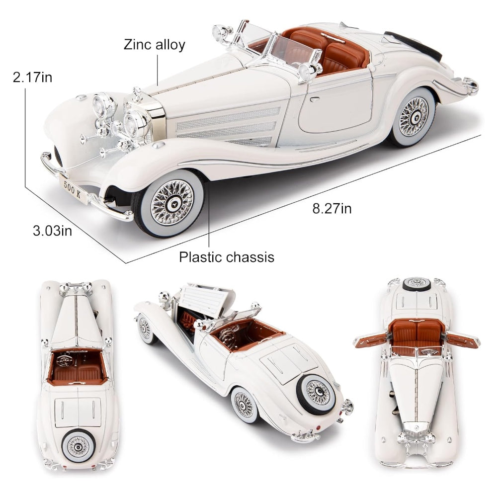 Mercedes Benz 500K Metal Car Toys For Kids 1:24 - White