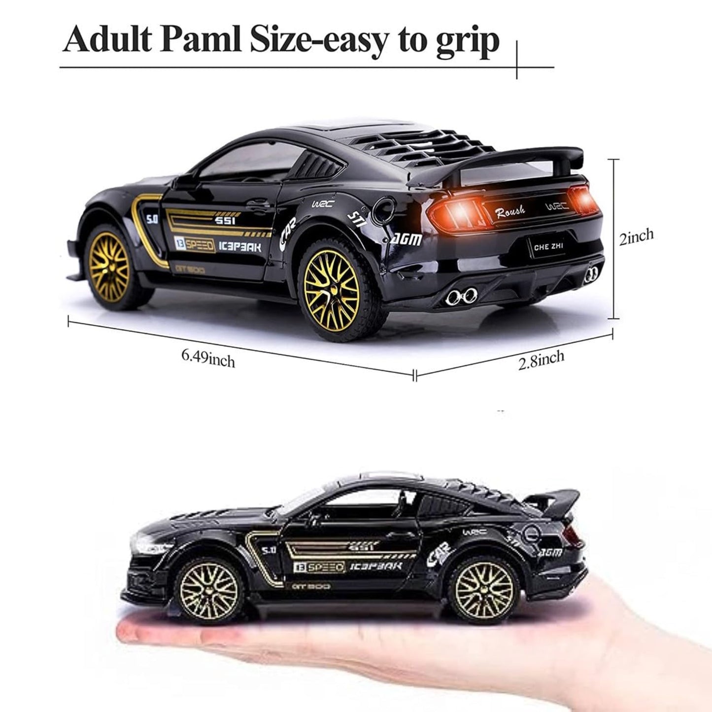 Ford Mustang Gt500 Metal Car Toys For Kids 1:32 - Black