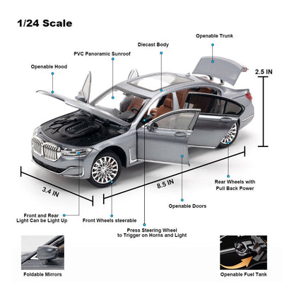 BMW 7 Series 760Li Metal Car Toys For Kids 1:24 - Gray