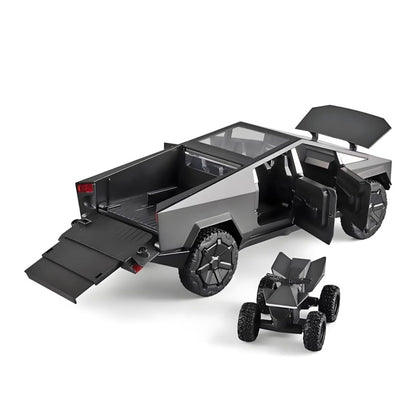 Tesla Pickup Rv (With Alloy Motorcycle) Metal Car Toys For Kids 1:24 - Black