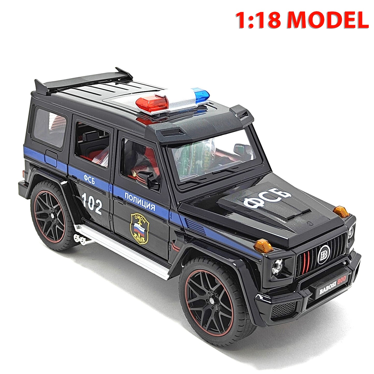 Mercedes Benz Brabus 800 Russian Police Car Metal Car Toys For Kids 1:18 - Black