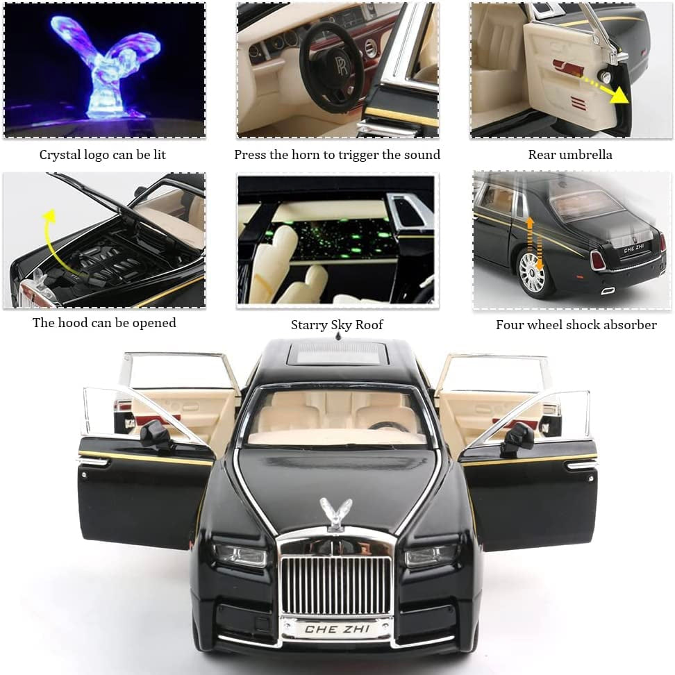 Rolls Royce Phantom Metal Car Toys For Kids 1:24 - Black