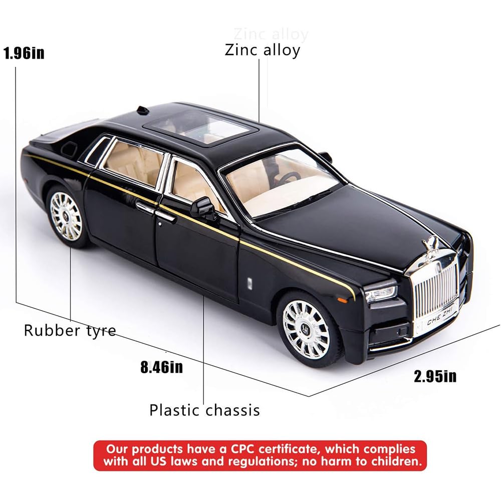 Rolls Royce Phantom Metal Car Toys For Kids 1:24 - Black