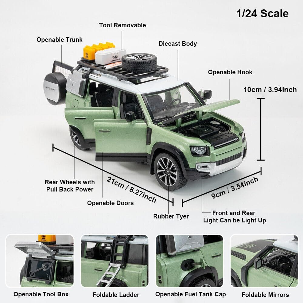 Authorized Land Rover Defender Metal Car Toys For Kids 1:24 - Green