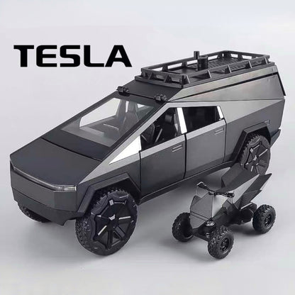 Tesla Camping Pickup (With Motorcycle) Metal Car Toys For Kids 1:24 - Black