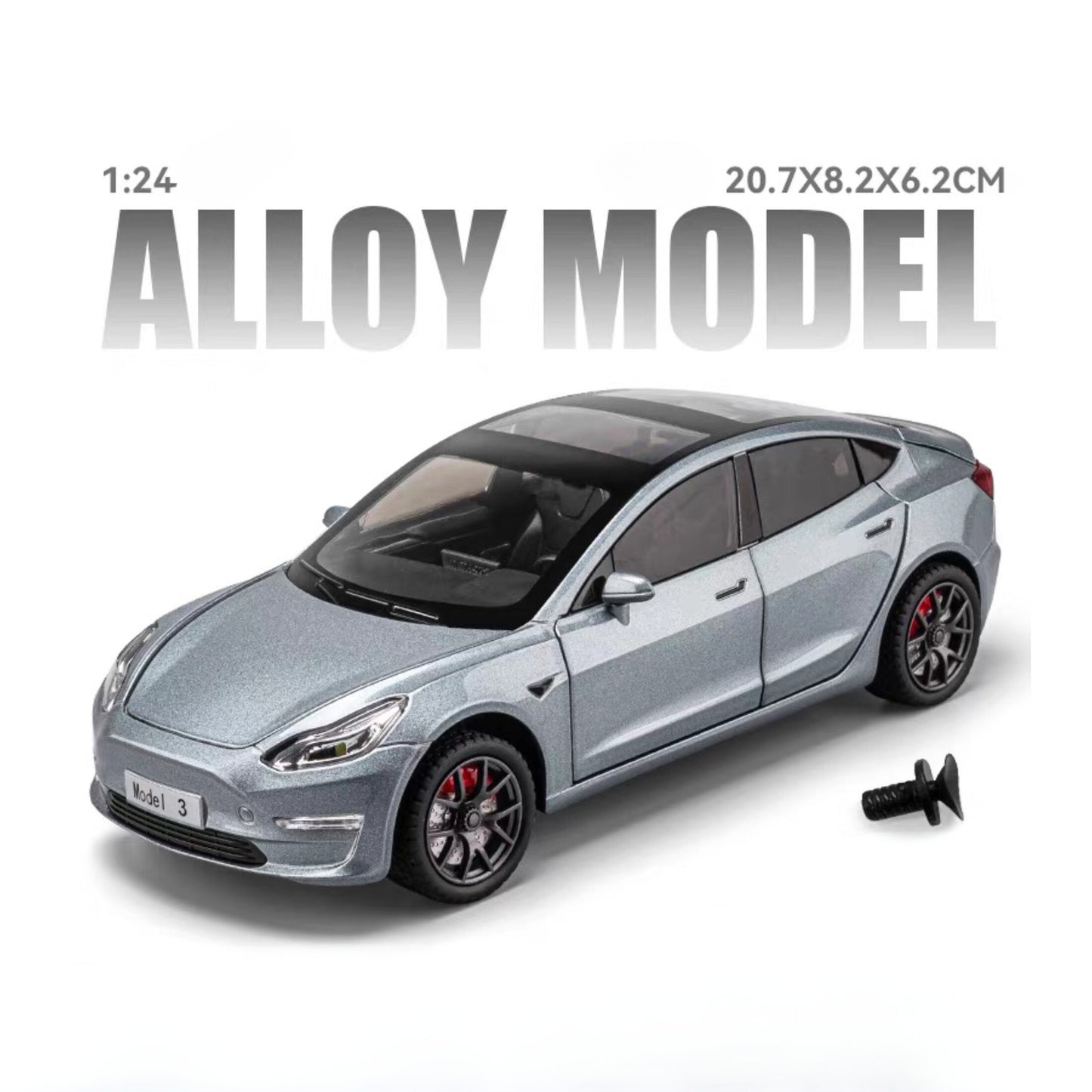 Tesla Model 3 Metal Car Toys For Kids 1:24 - Silver