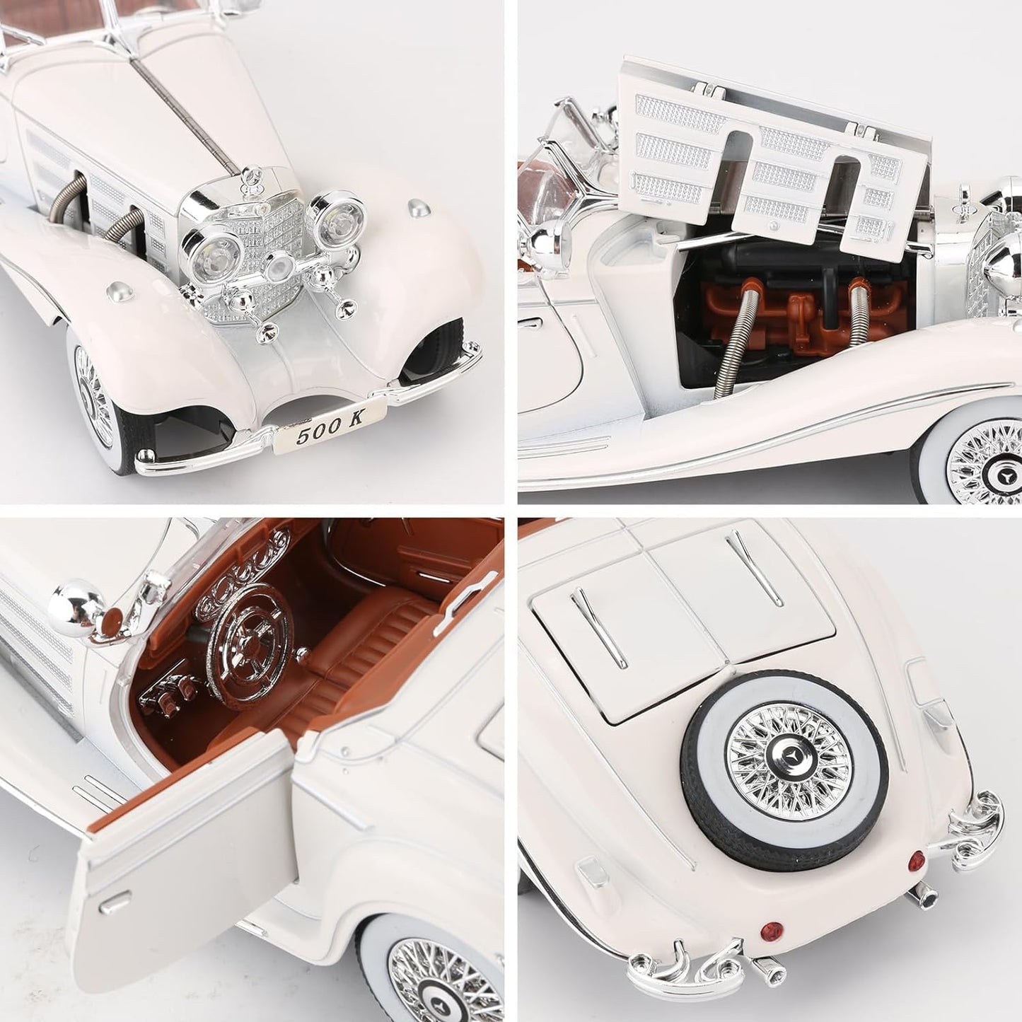 Mercedes Benz 500K Metal Car Toys For Kids 1:24 - White