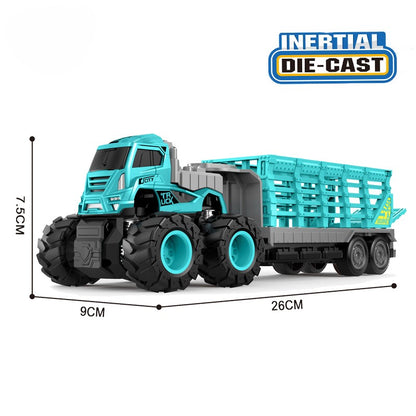 Truck Toys Diecast Alloy Friction Powered Animals Carrier Truck Toy - Skyblue