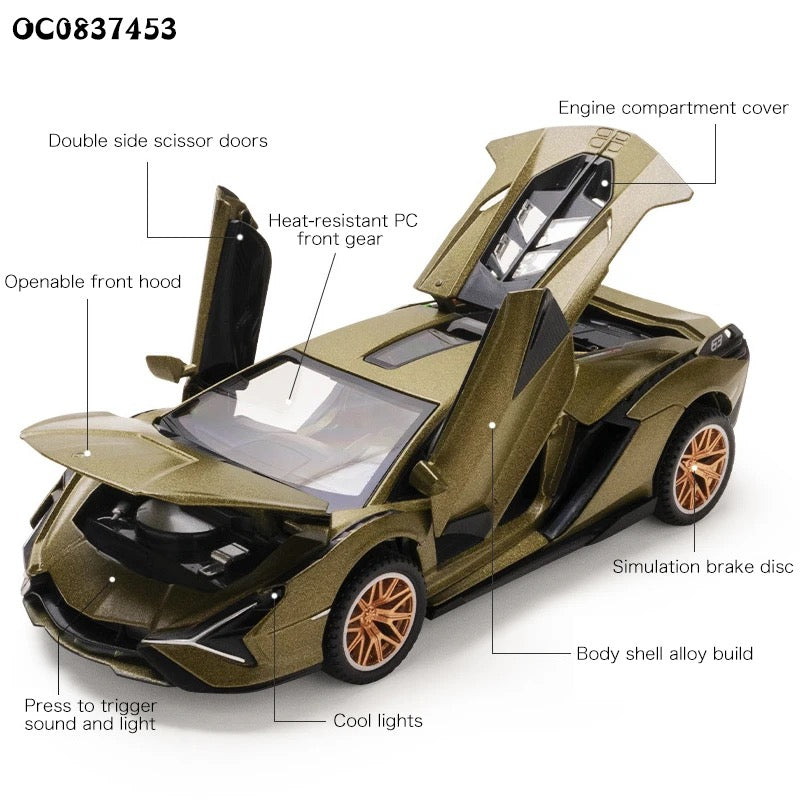 Lamborghini Sian Car Metal Car Toys For Kids 1:32 - Olive