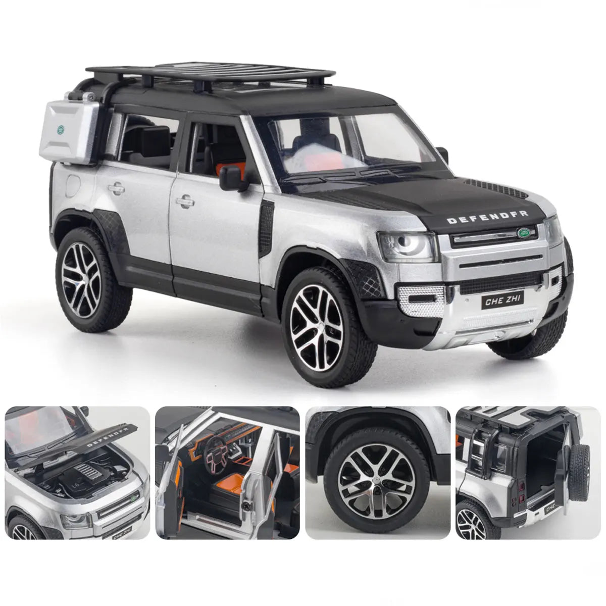 Land Rover Defender Metal Car Toys For Kids 1:24 [Silver-Black]