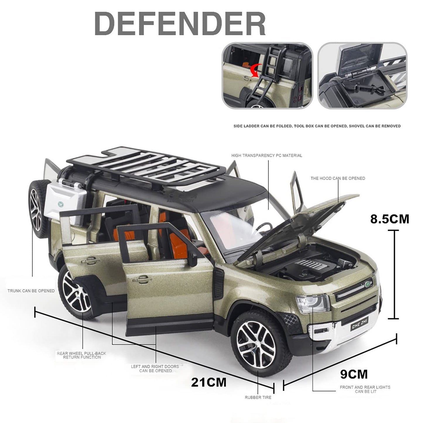 Land Rover Defender Metal Car Toys For Kids 1:24 [Olive]