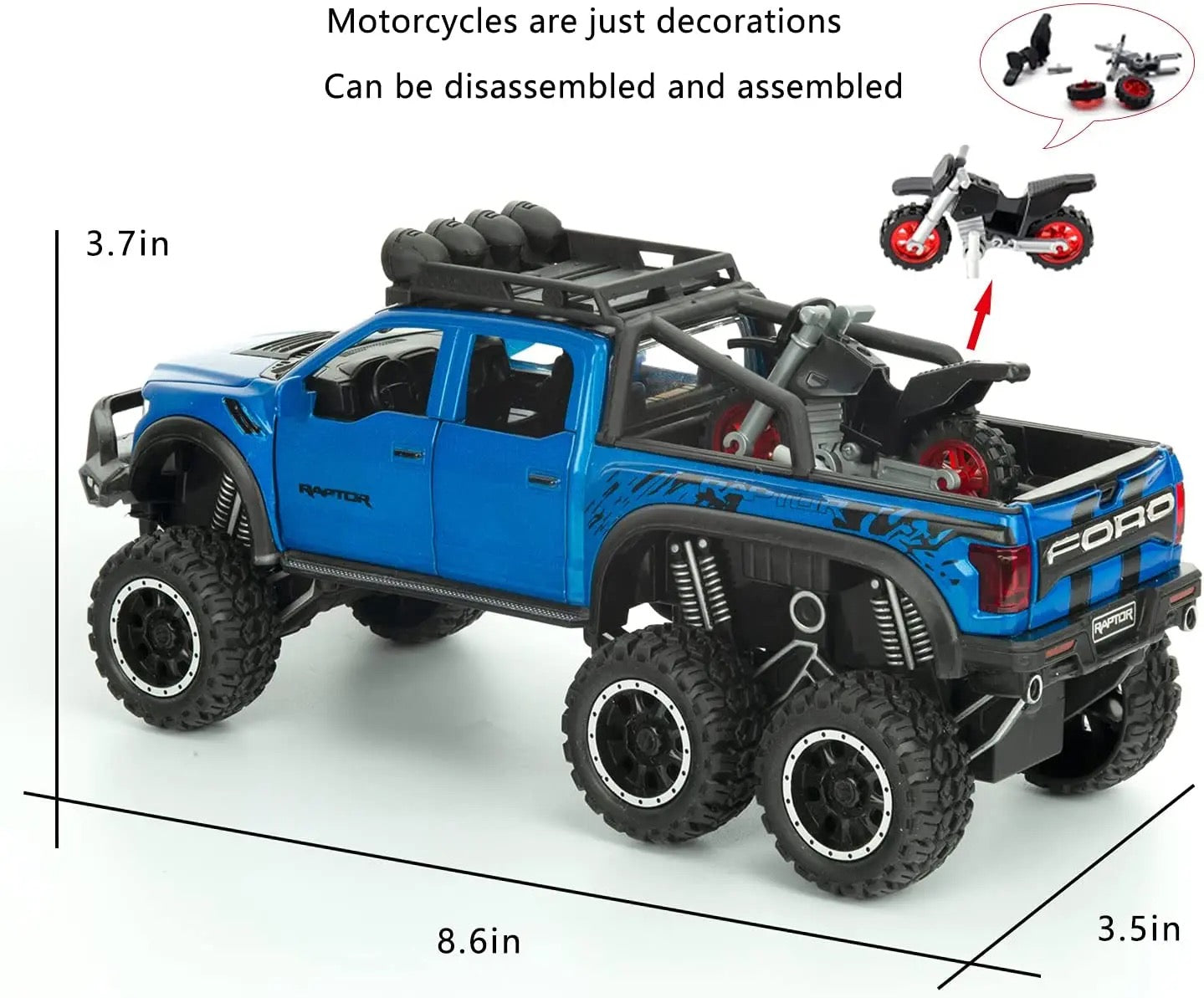 Ford Raptor F150 Metal Car Toys For Kids 1:24 [Blue]