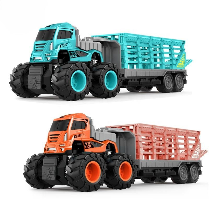 Truck Toys Diecast Alloy Friction Powered Animals Carrier Truck Toy - Orange