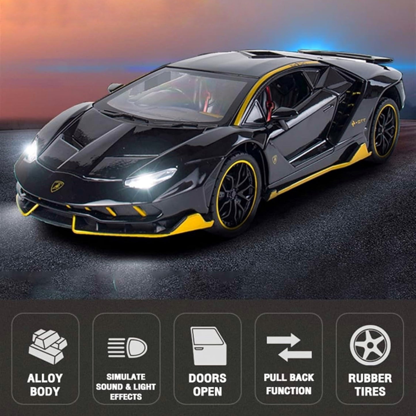 Lambo Sports Car Metal Car Toys For Kids 1:24 - Black