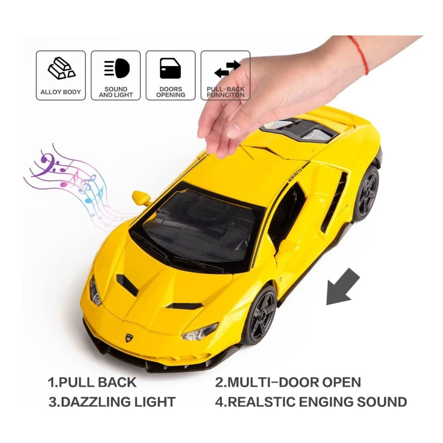 Lambo Sports Car Metal Car Toys For Kids 1:24 - Yellow